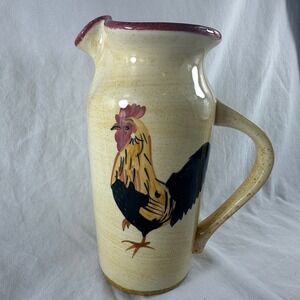 Vintage 1999 Blue Sky Stoneware Rooster Pitcher 9" Country Farmhouse Cottagecore